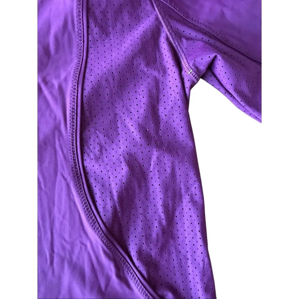 Athleta Womens 1/4 Zip Short Sleeve Mesh Pocket Running Active Top Purple Small